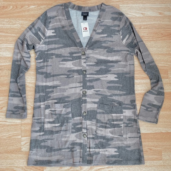 NWT Daytrip (Buckle) Charcoal Grey Camo Brushed Waffle Long Buttoned Cardigan S - Picture 2 of 8